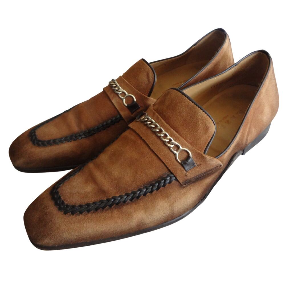 MEZLAN Tan Italian Suede Leather Loafer Woven Braided Chain Bit Spain Mens 9 - Picture 5 of 8